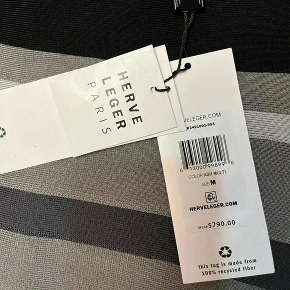 NWT HERVÉ LÉGER KNIT BANDAGE MINI SKIRT Ash Multi Stripe M - Picture 5 of 5